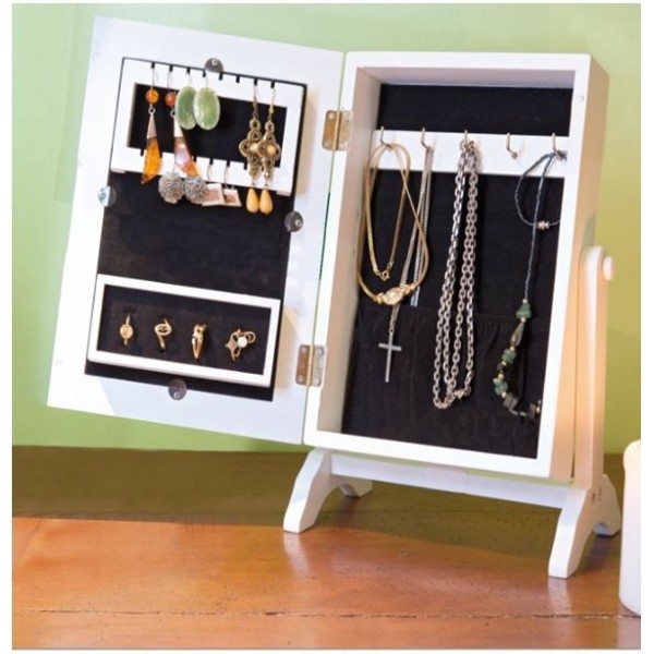 Mini armoire range bijoux blanche et noire avec miroir